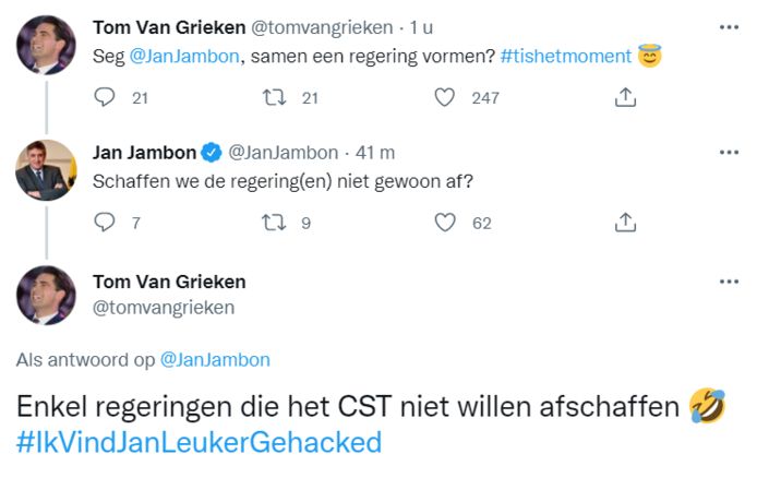 Screenshot van reactie op Tom Van Grieken.