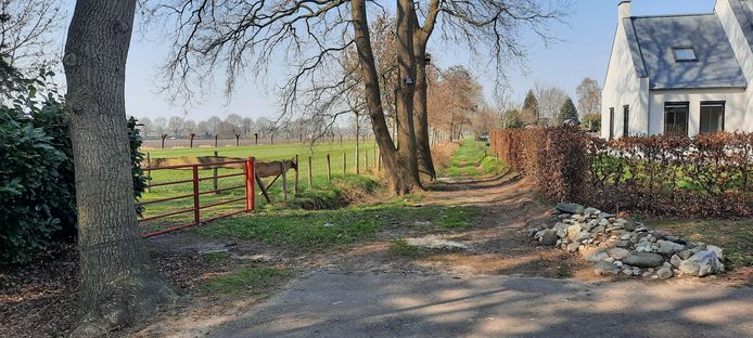 Zicht op de Willevenstraat vanaf het korte, verharde deel. De straat voert als een graspad nog 200 meter verder.