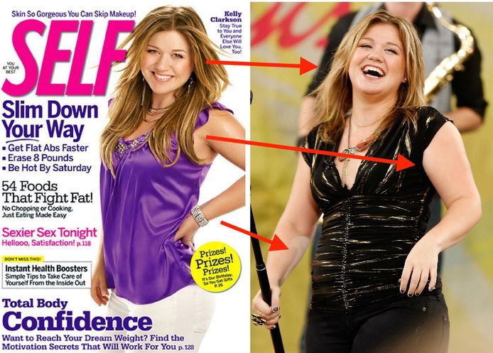 De 'body confidence' van Kelly Clarkson bleek door Photoshop gemaakt.