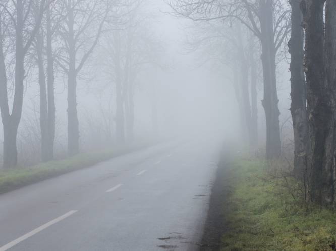 Grijze wereld door mist of mistflarden in Mechelen in de ochtend