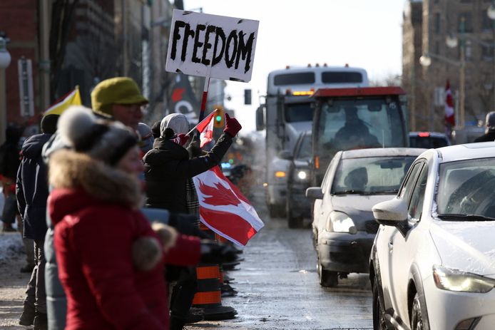 Betogers aan het parlement van Canada in Ottawa.