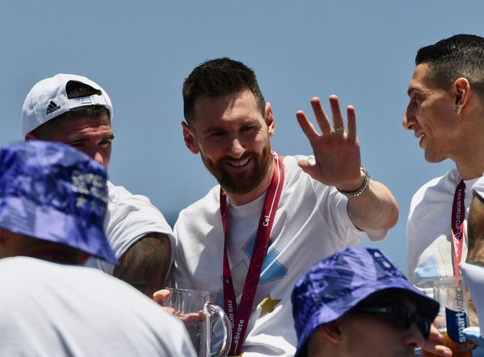 Messi bij de viering van de wereldtitel in Buenos Aires.