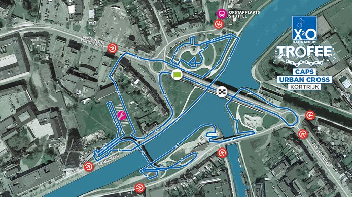 Een plannetje met het parcours. Je ziet er onder meer ook de zeven toegangen op
