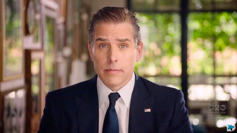 Hunter Biden tijdens een tv-boodschap van de Democratische partij, in augustus 2020. Beeld AFP