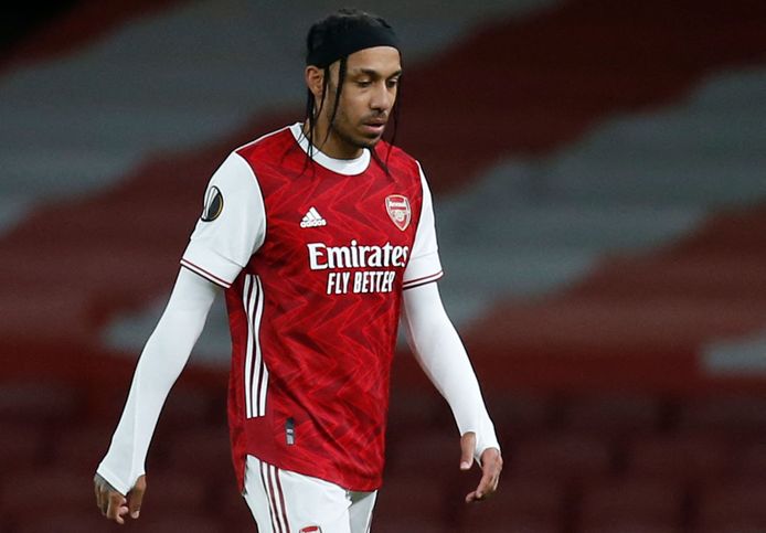 Aubameyang tijdens het eerste duel met Slavia Praag.