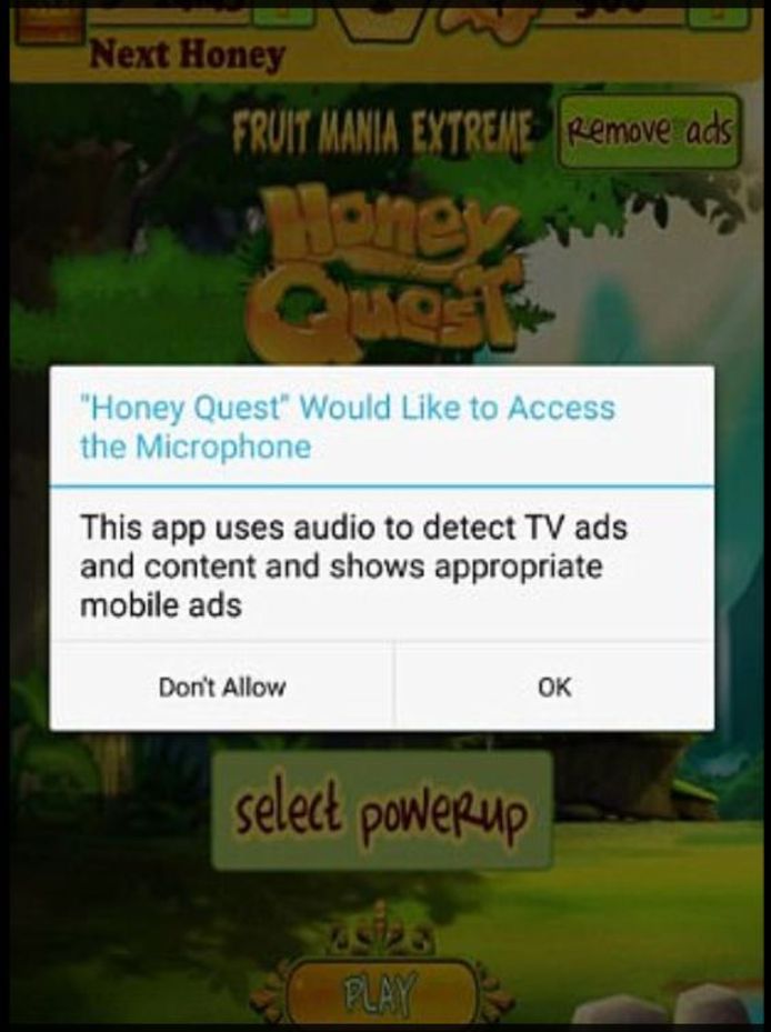 Honderden games uit de Google Play Store nemen de tv-gewoontes van de gebruiker op, ook bij games voor kinderen zoals 'Honey Quest'.