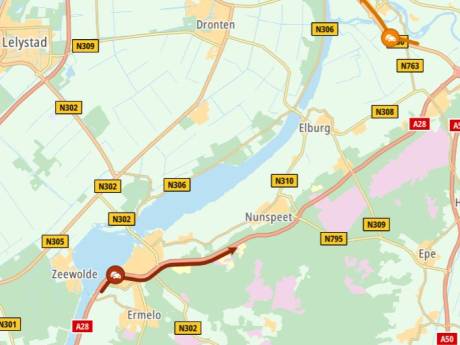 Ongeluk A28 tussen Amersfoort en Zwolle: rijstrook dicht en 16 kilometer file