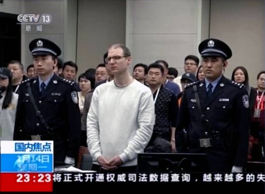 Robert Lloyd Schellenberg maandag tijdens het hoger beroep bij de Dalian Intermediate People's Court in Dalian