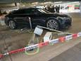 A damaged car is parked in parking lot 2 at Cologne/Bonn Airport.
