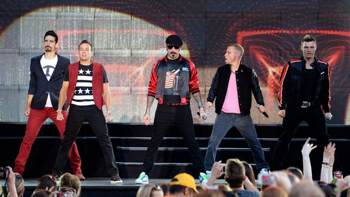 De Backstreet Boys live in de Zwitserse stad Zürich, foto uit 2014.