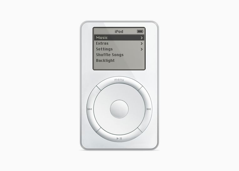 De eerste iPod Classic, uit 2001. Beeld Apple