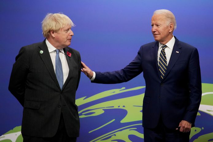 De Britse premier Boris Johnson met de Amerikaanse president Joe Biden.