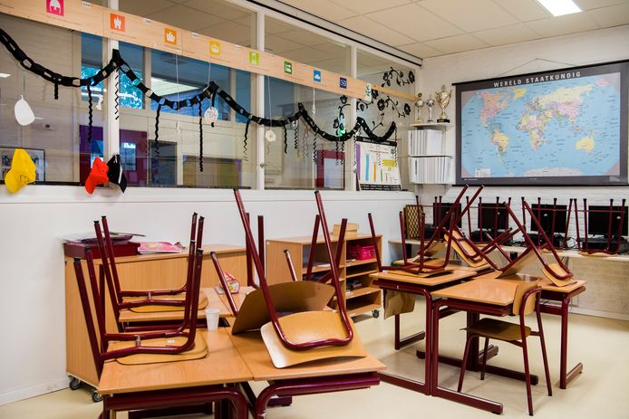 Een leeg klaslokaal op een basisschool.