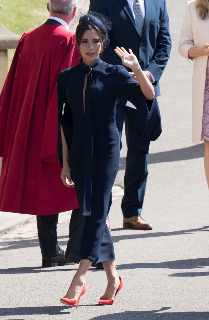 Victoria Beckham tijdens het koninklijke huwelijk op 19 mei.