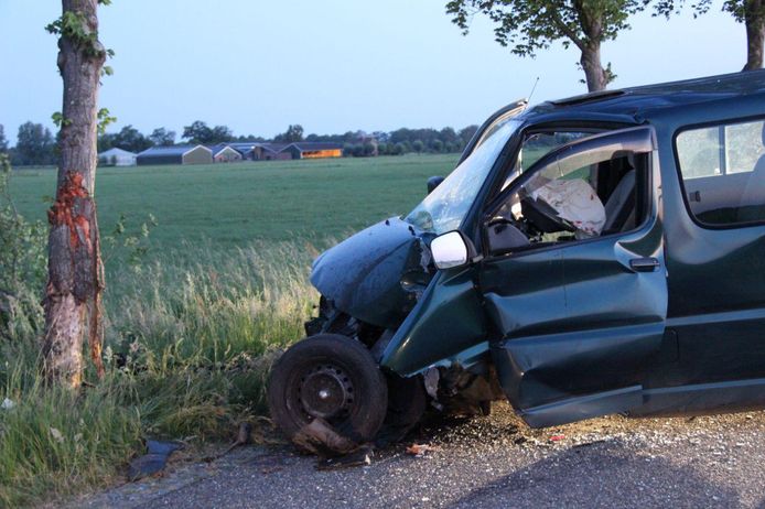 De vrouw botste met haar bus tegen een boom.