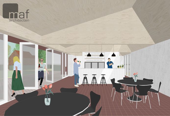 Conceptbeelden van de nieuwe polyvalente zaal op de site van Hoeve Vercaemer aan het Patrijzenbos in Lendelede