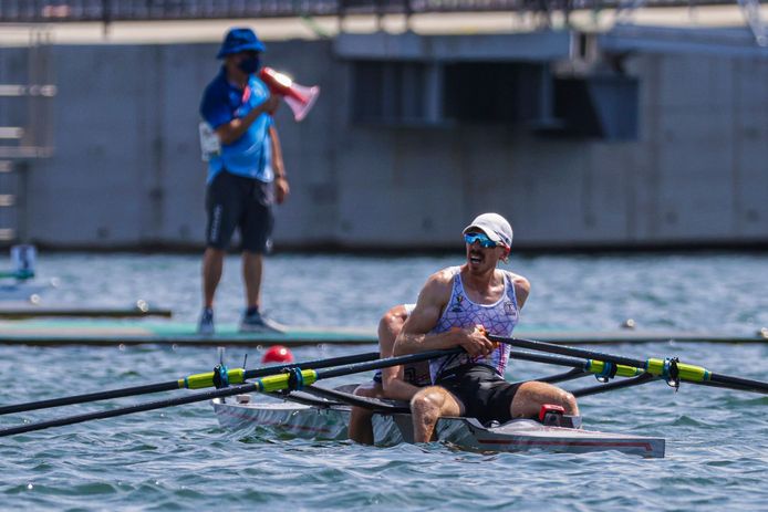 TOKYO, JAPAN - JULY 29 : Brys Tim (Bel) Rowing Lightweight Double Sculls (Male) and Van Zandweghe Niels (Bel) Rowing Lightweight Double Sculls (Male) in action during the lightweight men's double sculls finals pictured during the Tokyo 2020 Summer Olympic Games on July 29, 2021 in Tokyo, Japan, 29/07/2021 ( Photo by Mano Hiromasa / Photonews