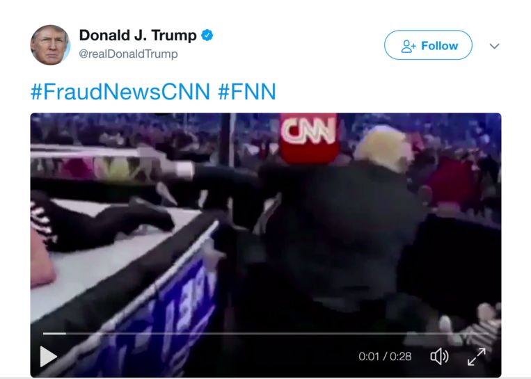 Tweet van 2 juli 2017 Beeld @realDonaldTrump