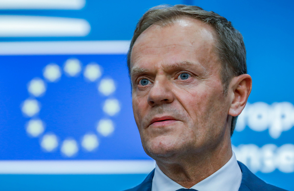 Donald Tusk na zijn herbenoeming als voorzitter van de Europese Raad.  Beeld REUTERS
