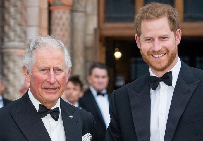 Koning Charles en prins Harry in betere tijden, 2019.
