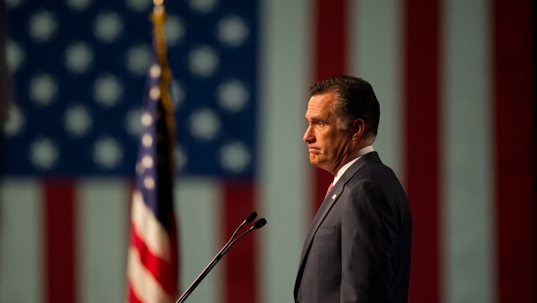 Mitt Romney gisteren in Reno. Beeld AP
