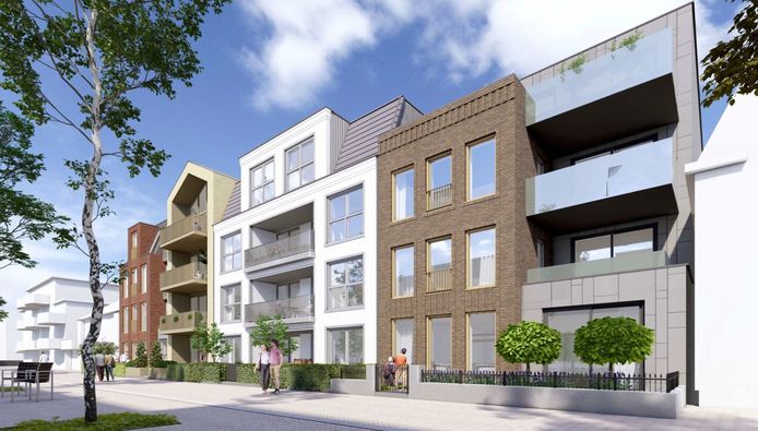 Het eerste grote nieuwbouwplan voor het Keizerserf-Zuid, met een speelse gevel om het hier geplande appartementencomplex minder massaal te laten overkomen.