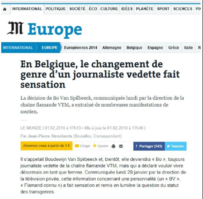 Ook de Franse krant 'Le Monde' schrijft over Bo Van Spilbeeck.
