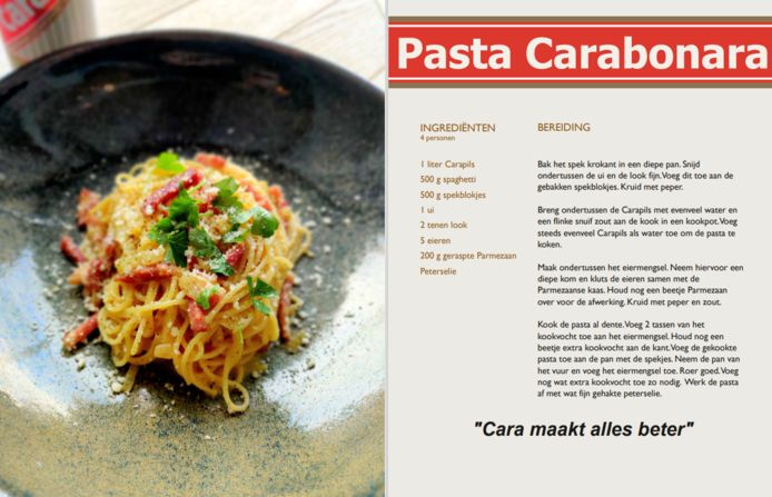 Het recept voor de pasta Carabonara met Cara Pils.