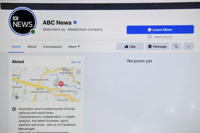 De Facebookpagina van ABC Australia zoals hij in Australië wordt weergegeven.