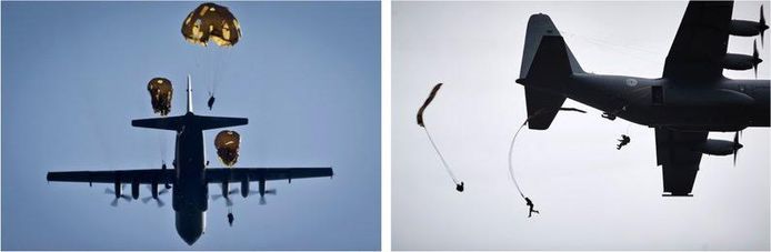 Tientallen parachutisten springen tijdens het festival uit vliegtuigen.
