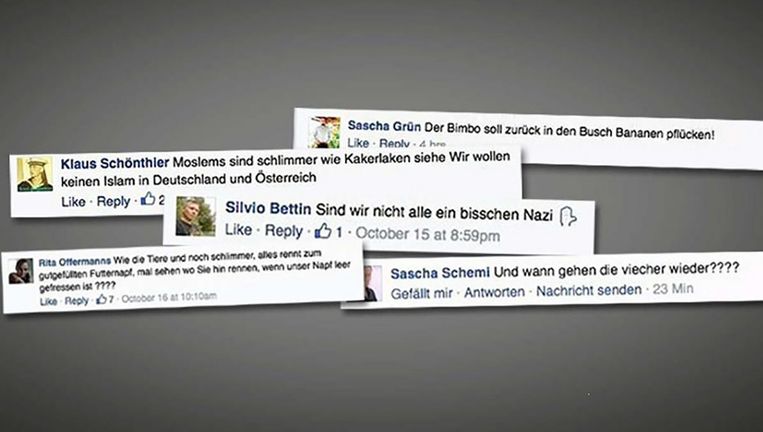 Facebook-gebruikers die haatboodschappen hadden gepost, werden in het Duitse dagblad Bild naam, foto én bijdrage afgedrukt, in de hoop ze tot inkeer te brengen. Beeld rv
