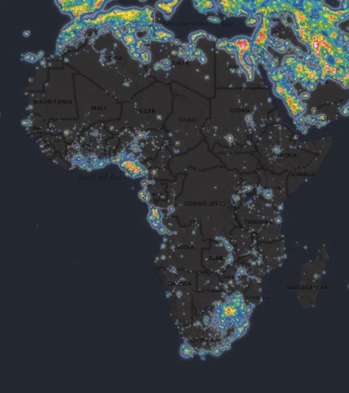 Lichtvervuiling in Afrika.