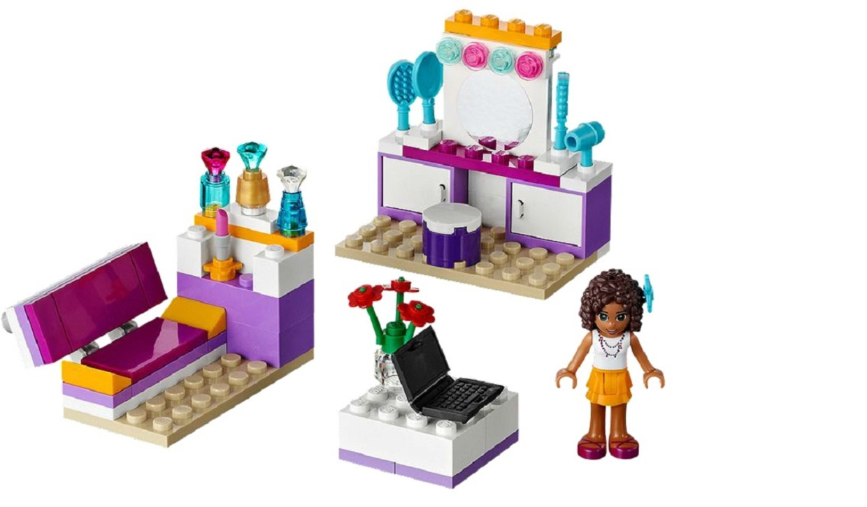 De zuurstokroze slaapkamer van Andrea, uit de serie Lego Friends Beeld Lego
