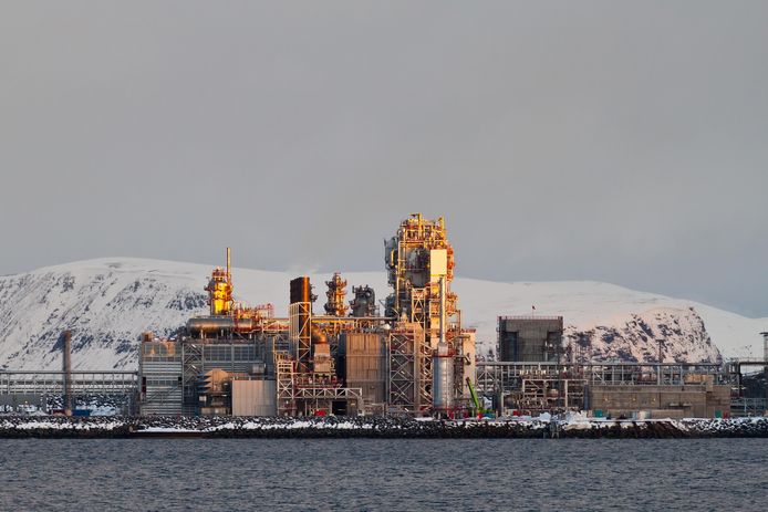 Een fabriek voor het vloeibaar maken van gas in Hammerfest, Noorwegen.