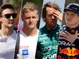 George Russel, Mick Schumacher, Sebastian Vettel en Max Verstappen.