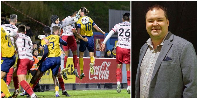 Een sfeerbeeld van afgelopen zondag, SV Zulte Waregem (rood/wit) in actie tegen Union. De ploeg moest met 4-0 het onderspit delven. Vanavond komen ze niet naar de supportersavond van supportersclub De Sportduif in Anzegem.