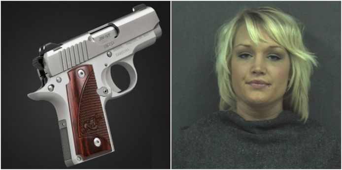 Anika Witt en een soortgelijk vuurwapen dat door een vrouwelijke cipier tijdens het fouilleren werd aangetroffen.