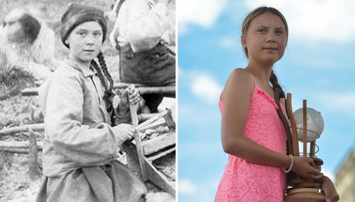 Links: de ‘dubbelgangster’. Rechts: de echte Greta Thunberg.