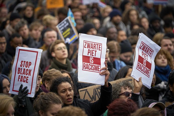 Protest van Kick Out Zwarte Piet vorige week op de Koekamp in Den Haag.