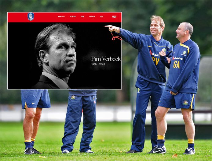 Pim Verbeek met Graham Arnold. Inzetje: de website van de Zuid-Koreaanse voetbalbond.