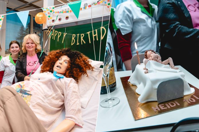 Bevallingspop Heidi viert vandaag haar 10.000ste bevalling bij de opleiding vroedkunde aan de Hogeschool PXL. Daar horen ook bubbels en taart bij.