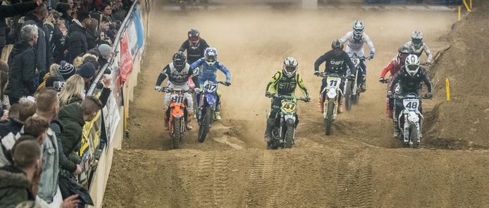 Jordi van de Wiele (number 11) in action in the Superfinal, in which the best of MX1 and MX2 rode.