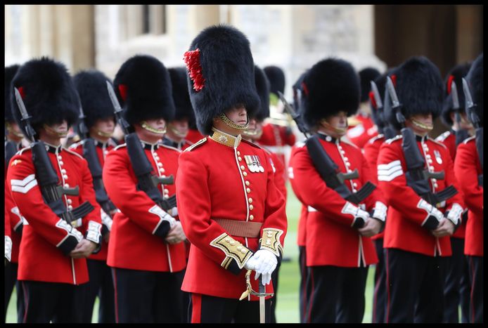 Leden van de Queen's Guard aan Windsor Castle bij het bezoek van de Amerikaanse president Donald Trump aan de Britse koningin Elizabeth.