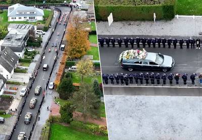 Dronebeelden tonen indrukwekkende erehaag met duizenden agenten ter ere van overleden collega