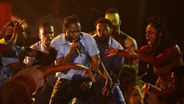 Kendrick Lamar tijdens de Grammy's Beeld anp