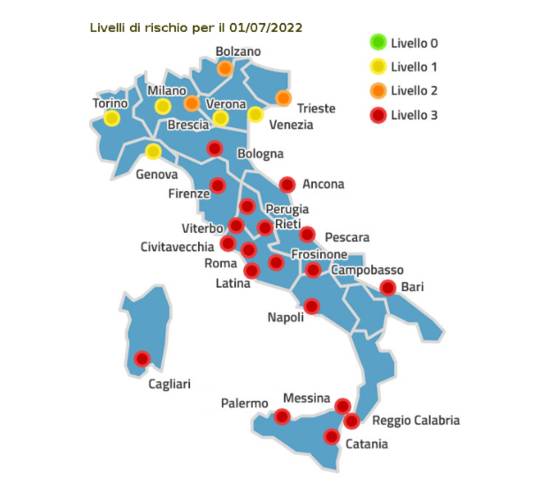 Het Italiaanse ministerie van Volksgezondheid heeft voor het grootste deel van het land het hoogste waarschuwingslevel afgekondigd wegens de hitte.