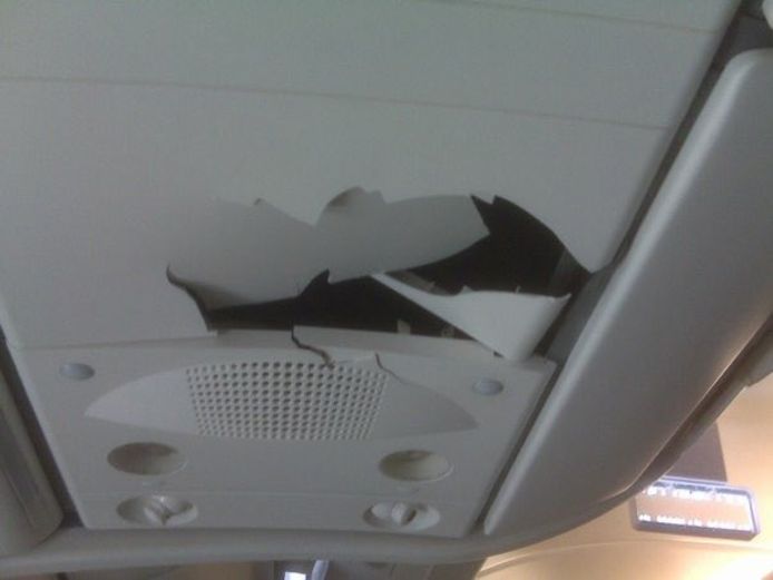 The damage to the Emirates Airbus A380 is clearly visible.