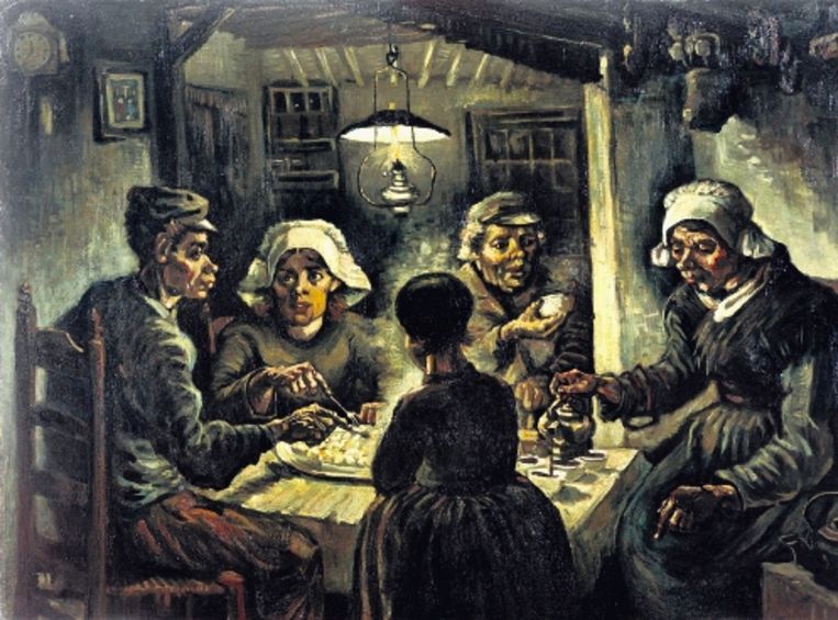 'De Aardappeleters', door Van Gogh in 1885 geschilderd aan de Gerwenseweg in Nuenen.  (FOTO VAN GOGH MUSEUM) Beeld 