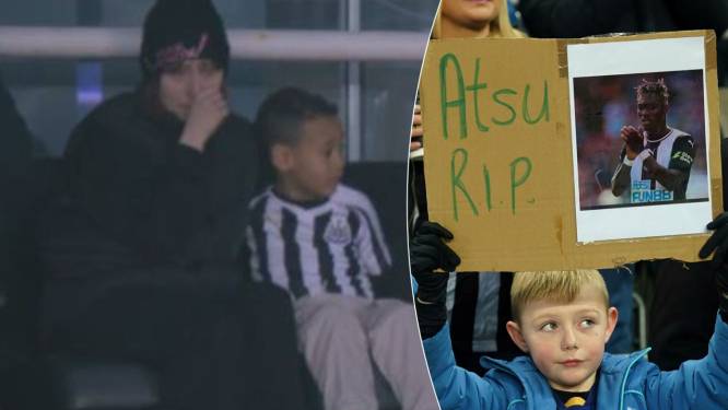 Vrouw van overleden voetballer Christian Atsu samen met twee van hun drie kinderen bij emotioneel eerbetoon in Newcastle