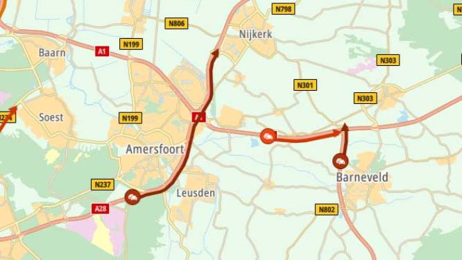 A28 bij Nijkerk weer vrijgegeven, file voorbij